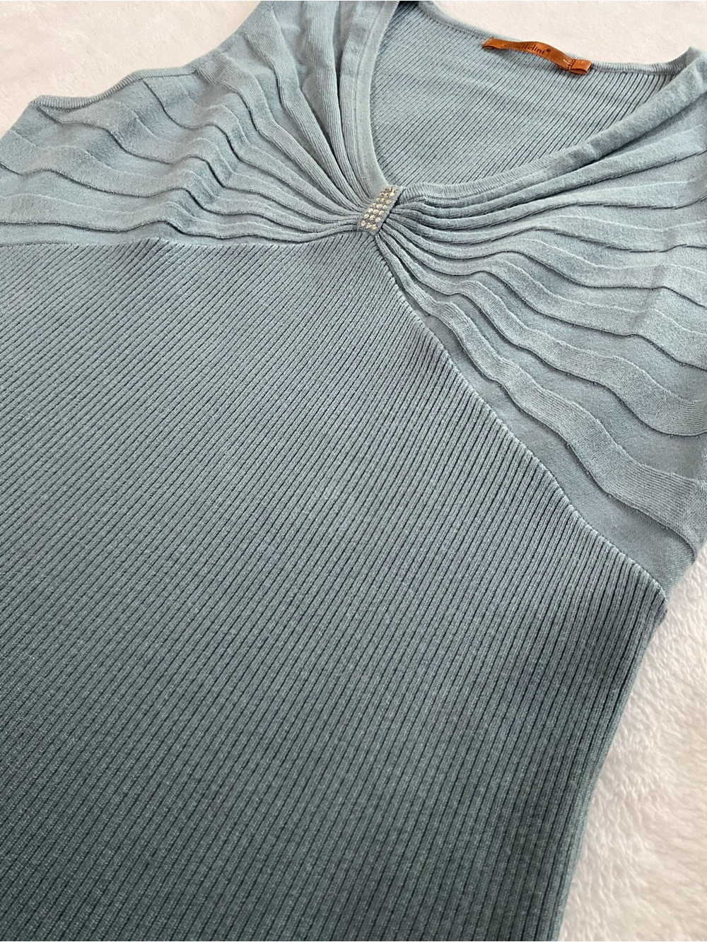Belldini Ribbed Sleeveless Knit Top Blue Embellished V Neck Women Large - Picture 6 of 8